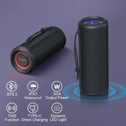 WISE TIGER P3 Portable Bluetooth Speaker – 30W, IPX7 Waterproof, 20-Hour Playtime, RGB Lights